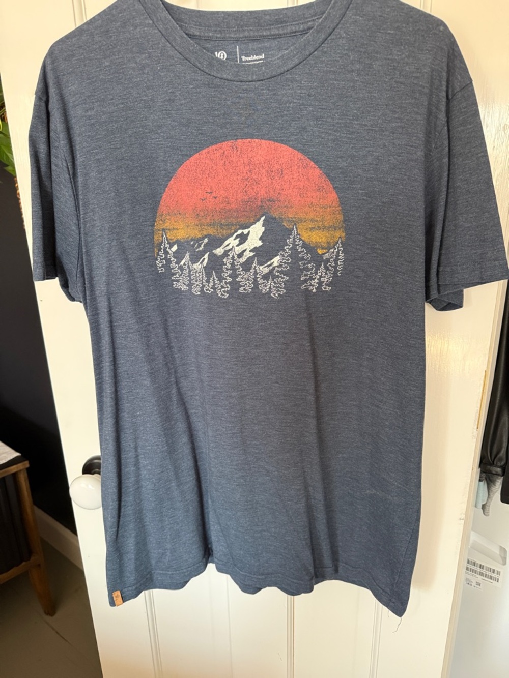 Heather Navy Short Sleeve Tee with Sunset Mountain Graphic